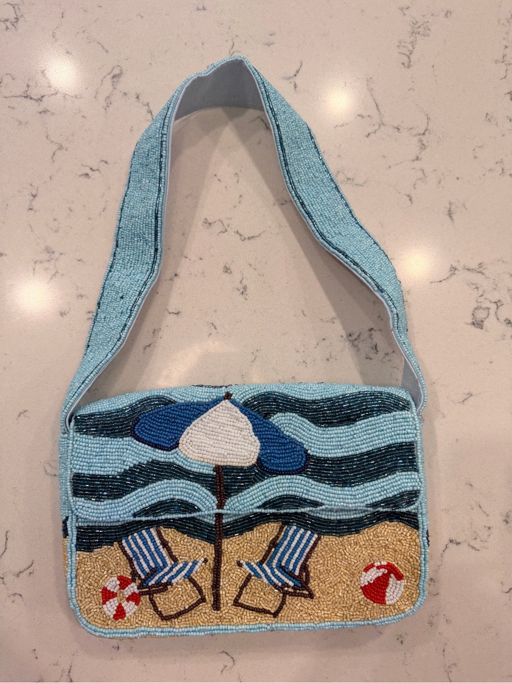 Viral Hand-Beaded Beach Scene Shoulder Bag